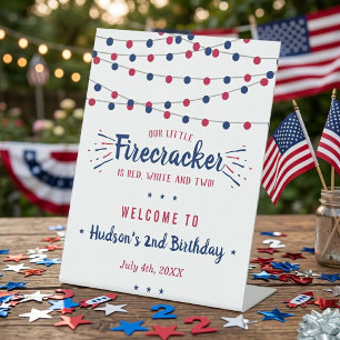 Red, White & Two! 4th Of July 2nd Birthday Welcome Pedestal Sign
