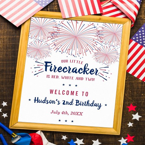 Red White  Two 4th Of July 2nd Birthday Welcome Poster