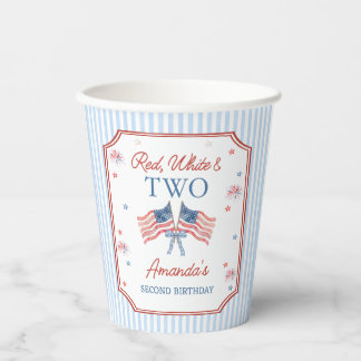 Red White & Two 4th of July Birthday Paper Cups