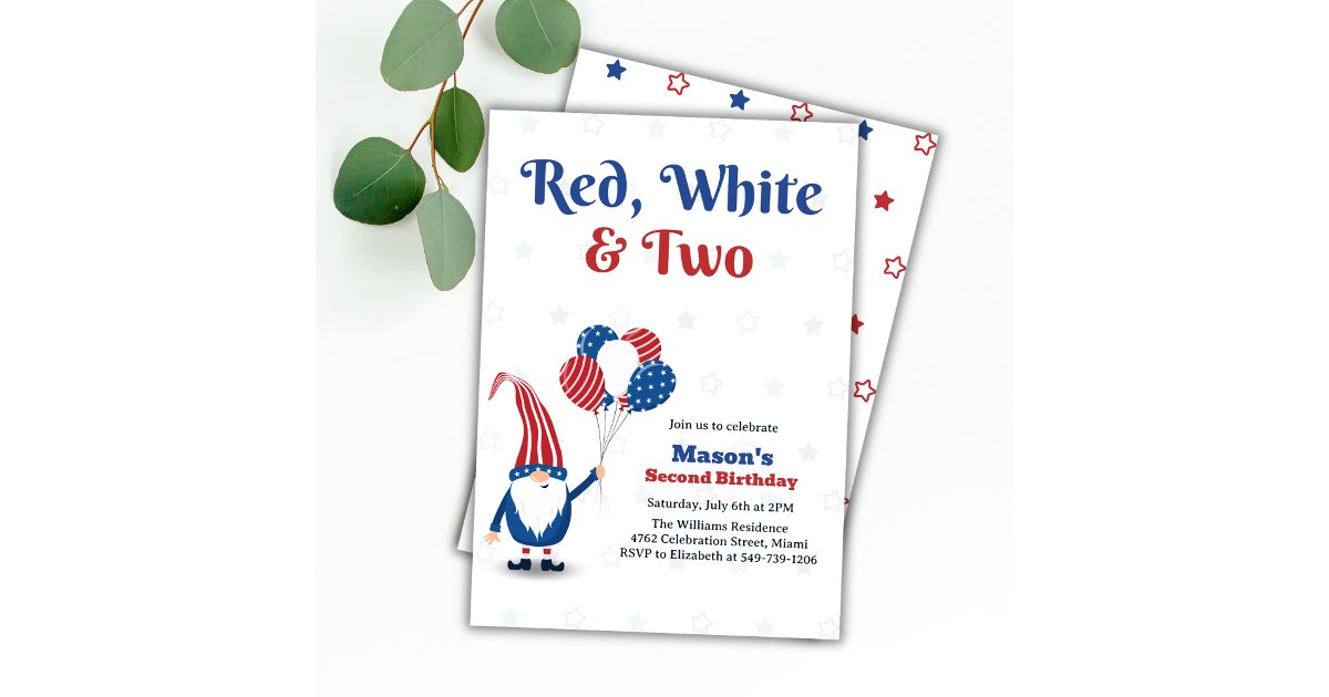 Red, White & Two 4th Of July Kids 2nd Birthday Invitation | Zazzle