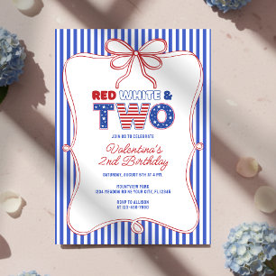 Red White & Two American Girl 2nd Birthday Bow Invitation