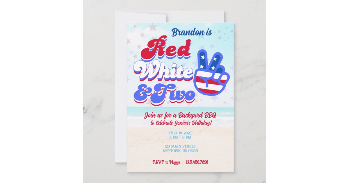 Red White & Two Birthday Invitations 4th of July | Zazzle
