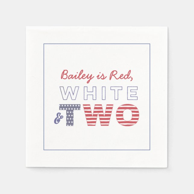 Red White TWO Independence Day 2nd Birthday Party Napkins (Front)