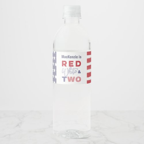 Red White Two Independence Day 2nd Birthday Party Water Bottle Label