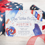 Red, White & Two | Kids Second Birthday Party Invitation<br><div class="desc">Adorable party invitations for your little one's second birthday party feature four watercolor popsicle illustrations in classic shades of red, white, and blue, with "red, white and two" in whimsical script lettering and a background of coordinating watercolor fireworks. Personalize with your 2 year old's birthday party details beneath. A festive...</div>