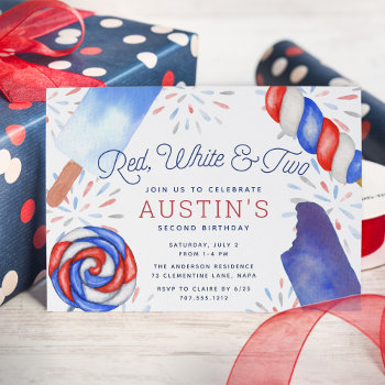 Red  White & Two | Kids Second Birthday Party Invitation by RedwoodAndVine at Zazzle