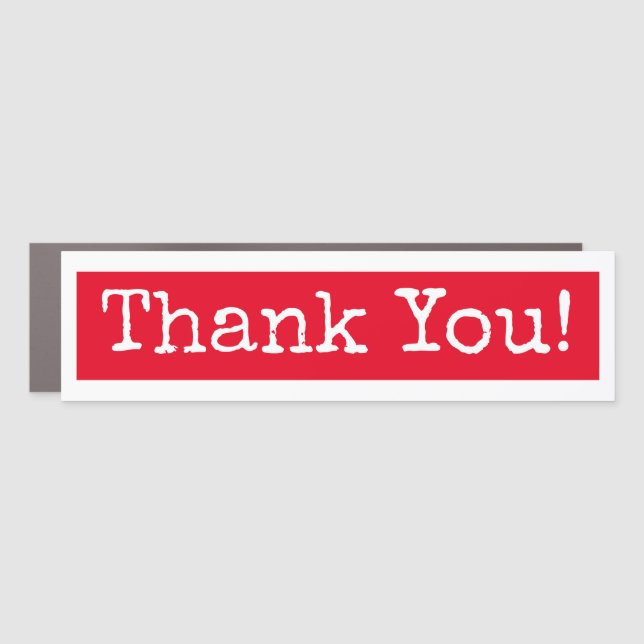 Red White Typewriter Font Thank You Car Magnet (Front)