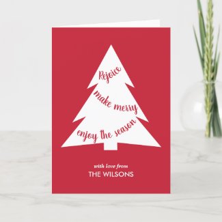 Red White Typography Christmas Tree Custom Photo Holiday Card