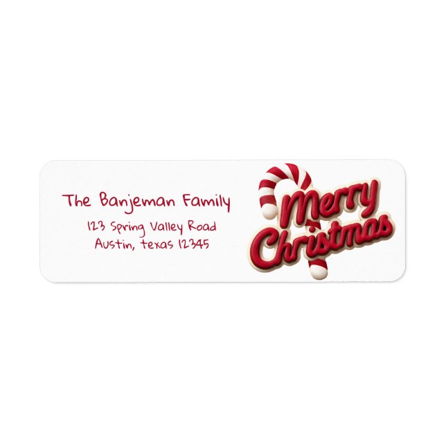 Red & White Typography Merry Christmas  Label (Front)