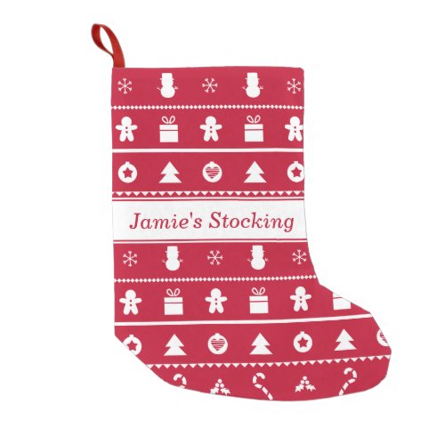 Red White Ugly Christmas Sweater Icons Pattern Small Christmas Stocking