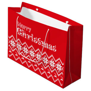 Red & White Ugly Sweater Christmas Gift Bag