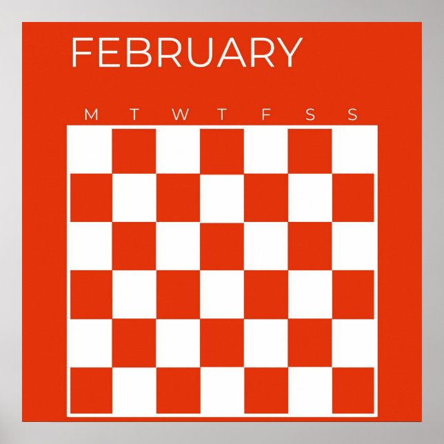Red White Undated Checkered February Calendar Poster (Front)
