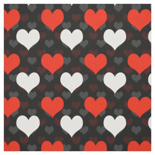 Red White Valentine Love Hearts Black Fabric
