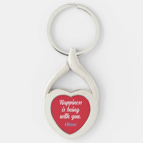 Red  White Valentine Twisted Heart Metal Keychain