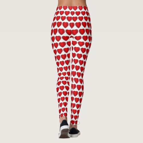 Red White Valentines Day Candy Heart Love Pattern Leggings