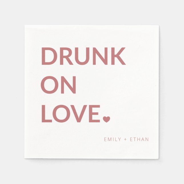 Red White Valentine's Drunk on Love Wedding Napkins (Front)