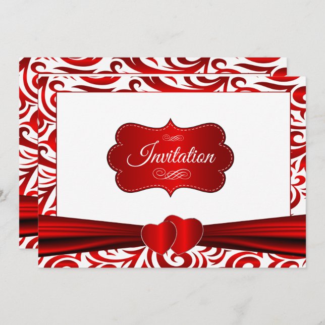 Red & White Verder Swirl Pattern Design Invitation (Front/Back)