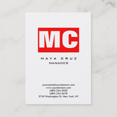 Red white vertical modern plain trendy stylish business card