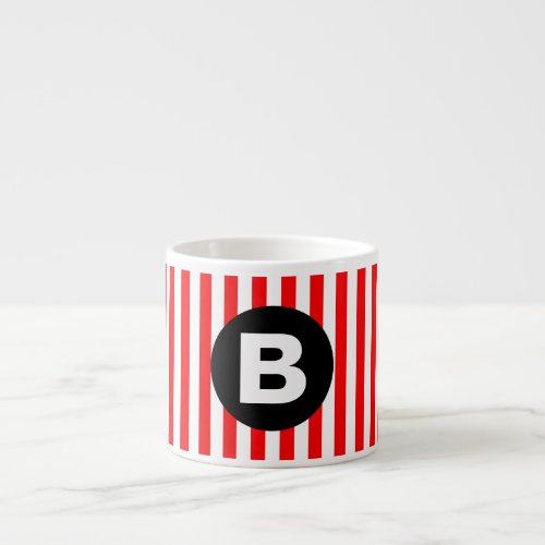 Red White Vertical Stripes Black Monogram Espresso Cup