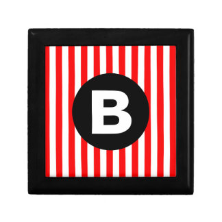 Red White Vertical Stripes Black Monogram Gift Box