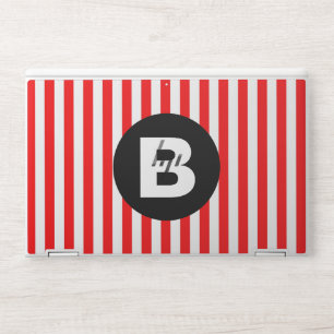 Red White Vertical Stripes Black Monogram HP Laptop Skin