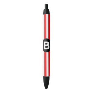 Red White Vertical Stripes Black Monogram Pen