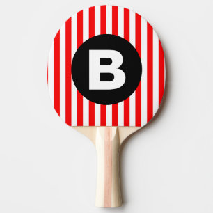 Red White Vertical Stripes Black Monogram Ping Pong Paddle