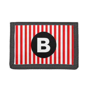 Red White Vertical Stripes Black Monogram Trifold Wallet