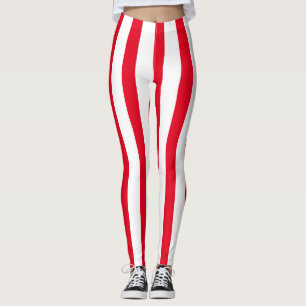 Red & White Vertical Stripes Halloween Costume Leggings