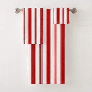 Red & White Vertical Stripes (large scale) Bath Towel Set