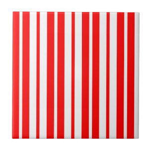 Red White Vertical Stripes Pattern Design Ceramic Tile