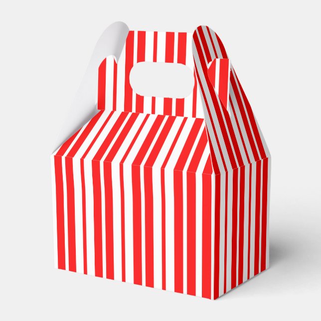 Red White Vertical Stripes Pattern Design Favor Boxes (Front Side)