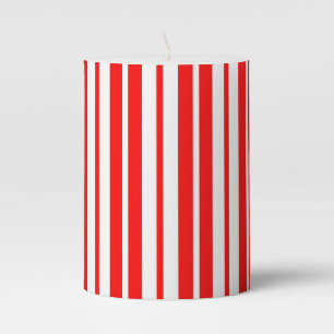 Red White Vertical Stripes Pattern Design Pillar Candle