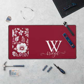 red & white Vintage Beautiful Garden Flowers Desk Mat