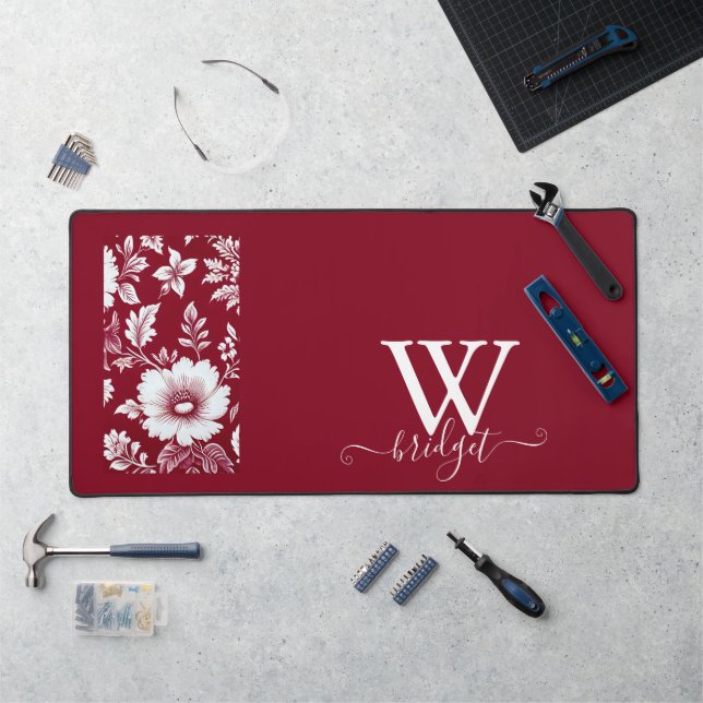 red & white Vintage Beautiful Garden Flowers Desk Mat (Workstation)