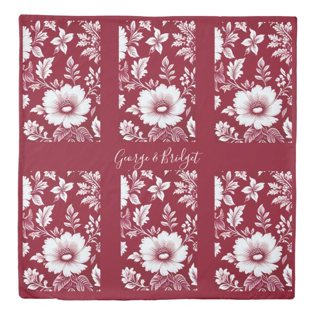 red & white vintage Beautiful Garden Flowers Duvet Cover (Front)