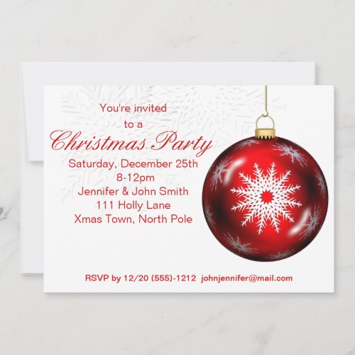 Red White Vintage Elegant Christmas Ornament Party Invitation