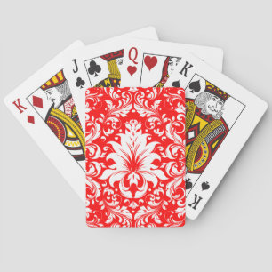 Red & White Vintage Floral Damasks 2 Poker Cards