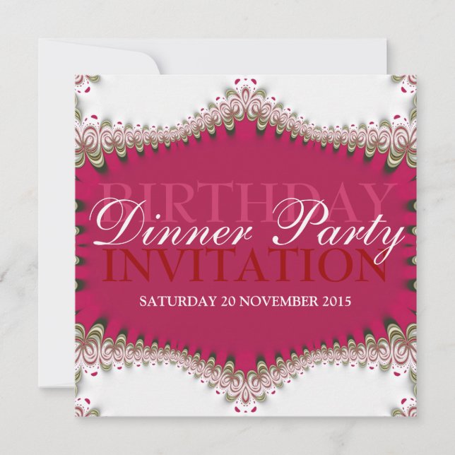 Red+White Vintage Lace Birthday Dinner Party Invitation (Front)