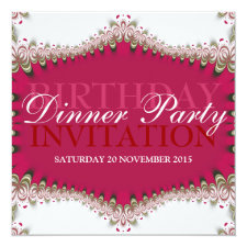 Red White Vintage Lace Birthday Dinner Party Invitation