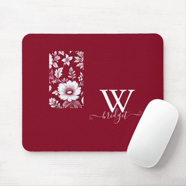red & white Vintage Modern Floral Mouse Pad (With Mouse)