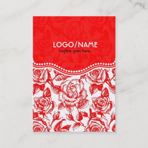 Red &amp; White Vintage Roses Pattern-Customized Business Card Templates