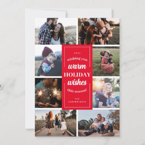 Red White Vintage Style Eight Photo Warm Wishes Holiday Card