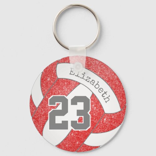 red white volleyball bag tag w jersey number keychain