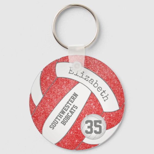 red white volleyball bag tag w player team name keychain