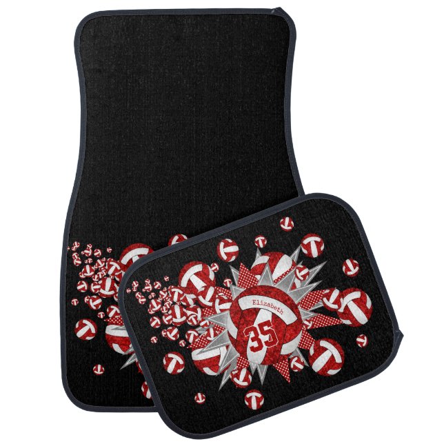 Red white volleyball blowout girls personalized  car floor mat (Set)