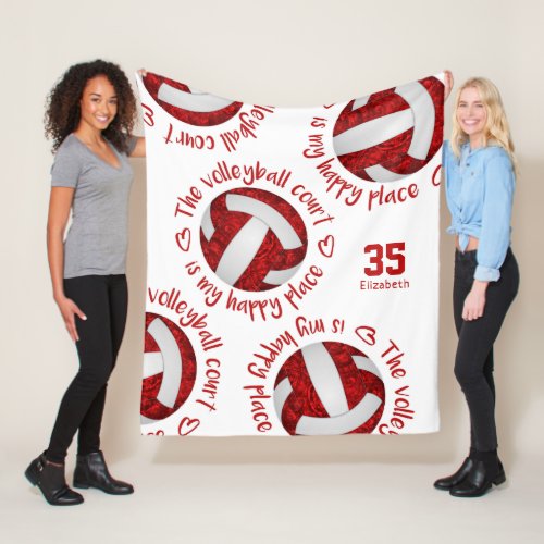 red white volleyball court happy place typography fleece blanket