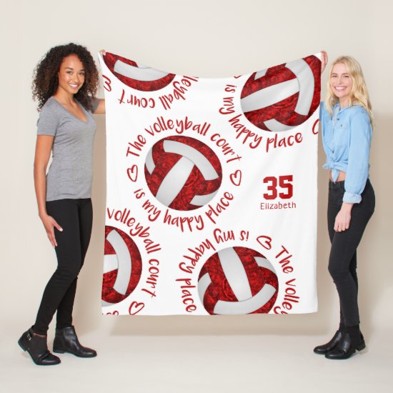 red white volleyball court happy place typography fleece blanket