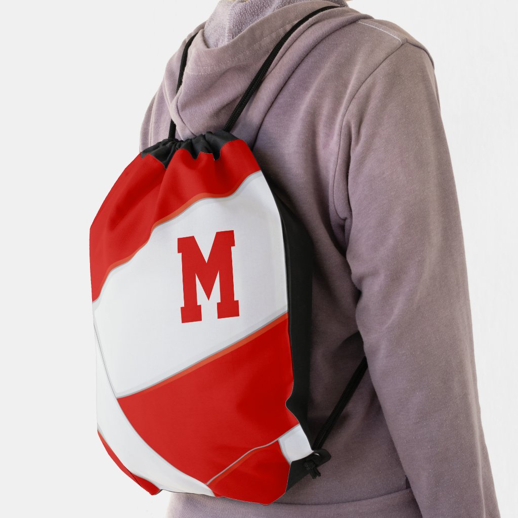 red white volleyball girls boys school team colors drawstring bag
