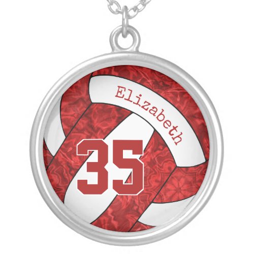 red white volleyball girls team colors gift silver plated necklace